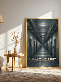 The New Jim Crow watercolour print in frame leaning in hallway – non fiction wall art
