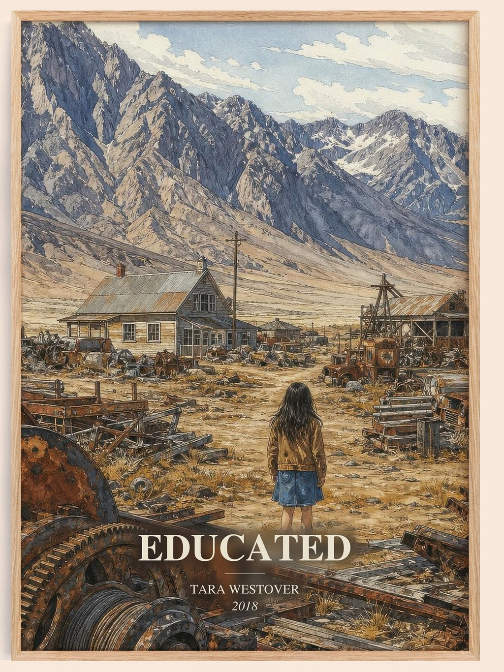 Educated watercolour book poster by Tara Westover – framed literary art print
