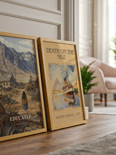 Educated watercolour print framed by window – literary home decor