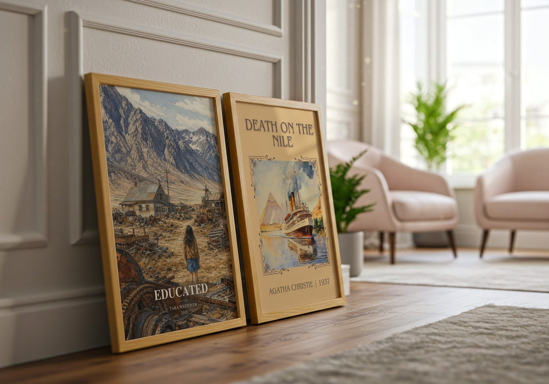 Educated watercolour print framed by window – literary home decor