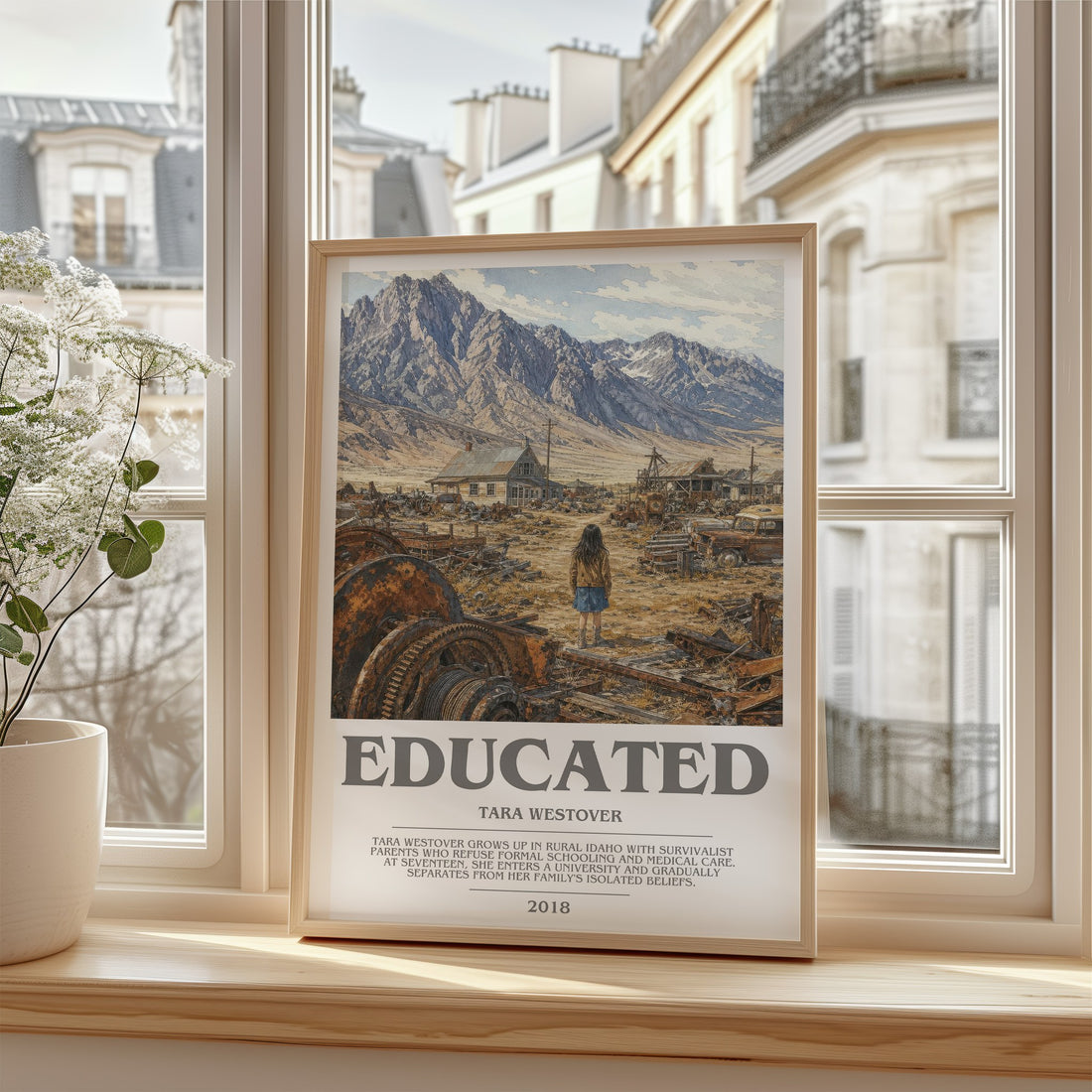 Educated Bookish Wall Art by Tara Westover – framed print by a bright window