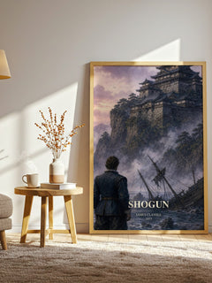 Shogun watercolour print in frame leaning in hallway – historical fiction wall art