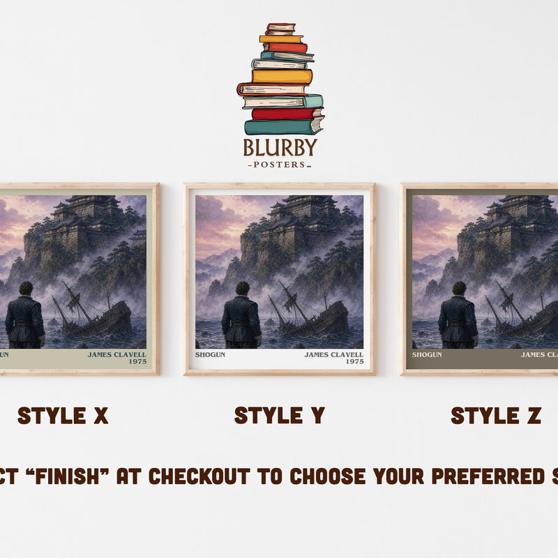 Shogun literary print in frame leaning in hallway – historical fiction wall art