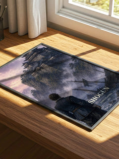 Shogun watercolour book poster framed on wall – historical fiction wall art