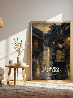 Memoirs of a Geisha watercolour print in frame leaning in hallway – historical fiction wall art