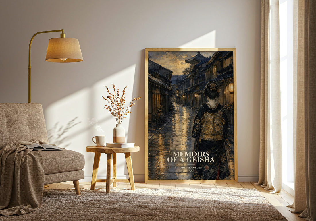 Memoirs of a Geisha watercolour print in frame leaning in hallway – historical fiction wall art