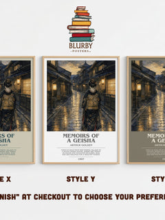 Memoirs of a Geisha Bookish Wall Art by Arthur Golden – Style X, Y and Z side by side – choose your finish