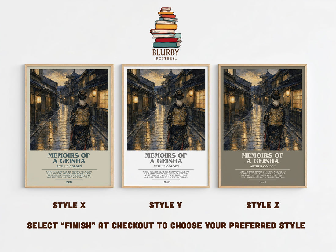 Memoirs of a Geisha Bookish Wall Art by Arthur Golden – Style X, Y and Z side by side – choose your finish