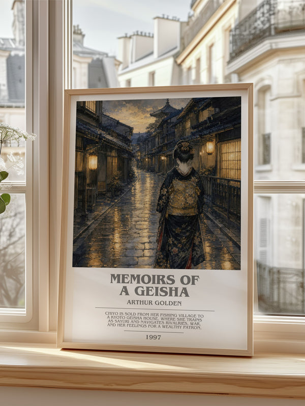 Memoirs of a Geisha Bookish Wall Art by Arthur Golden – framed print by a bright window