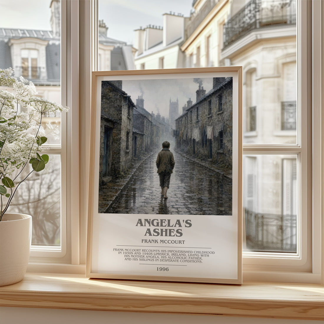 Angela's Ashes Bookish Wall Art by Frank McCourt – framed print by a bright window