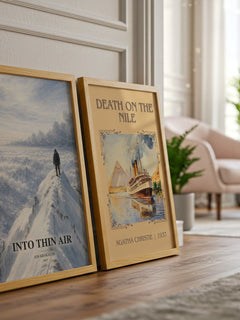 Into Thin Air watercolour print framed by window – literary home decor