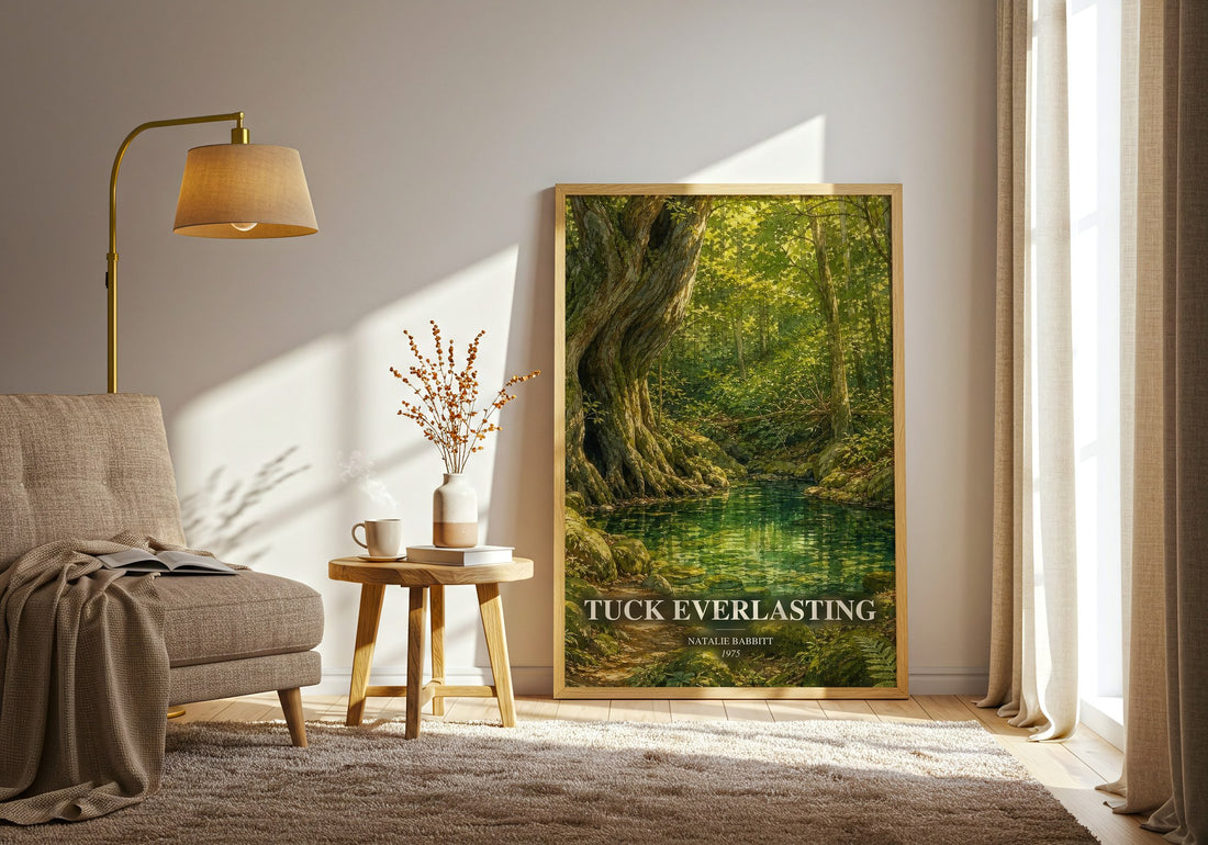 Tuck Everlasting watercolour print in frame leaning in hallway – childrens wall art