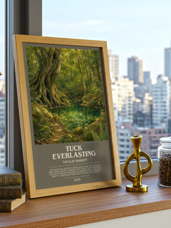 Tuck Everlasting Bookish Wall Art by Natalie Babbitt – framed print on a city-view windowsill