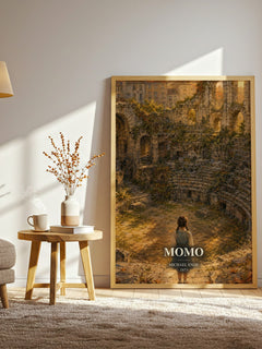 Momo watercolour print in frame leaning in hallway – fantasy wall art
