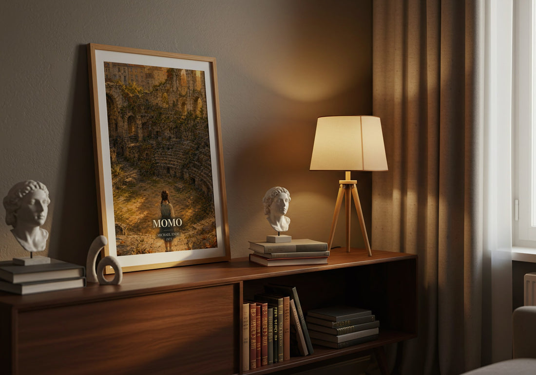 Momo watercolour print on bookshelf – Michael Ende fan gift