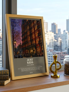 Just Kids Bookish Wall Art by Patti Smith – framed print on a city-view windowsill