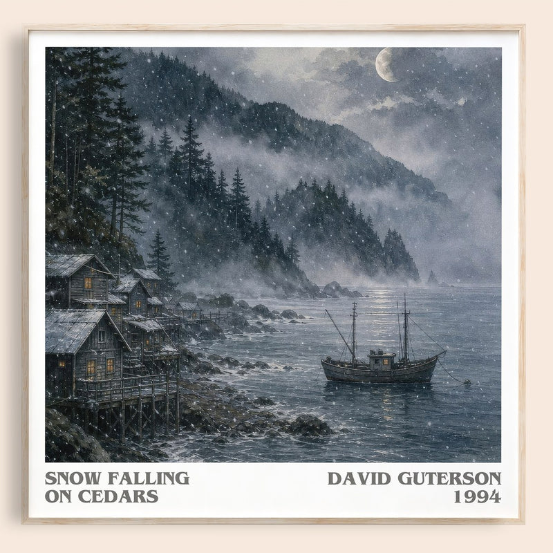 Snow Falling on Cedars literary book poster by David Guterson – framed literary art print