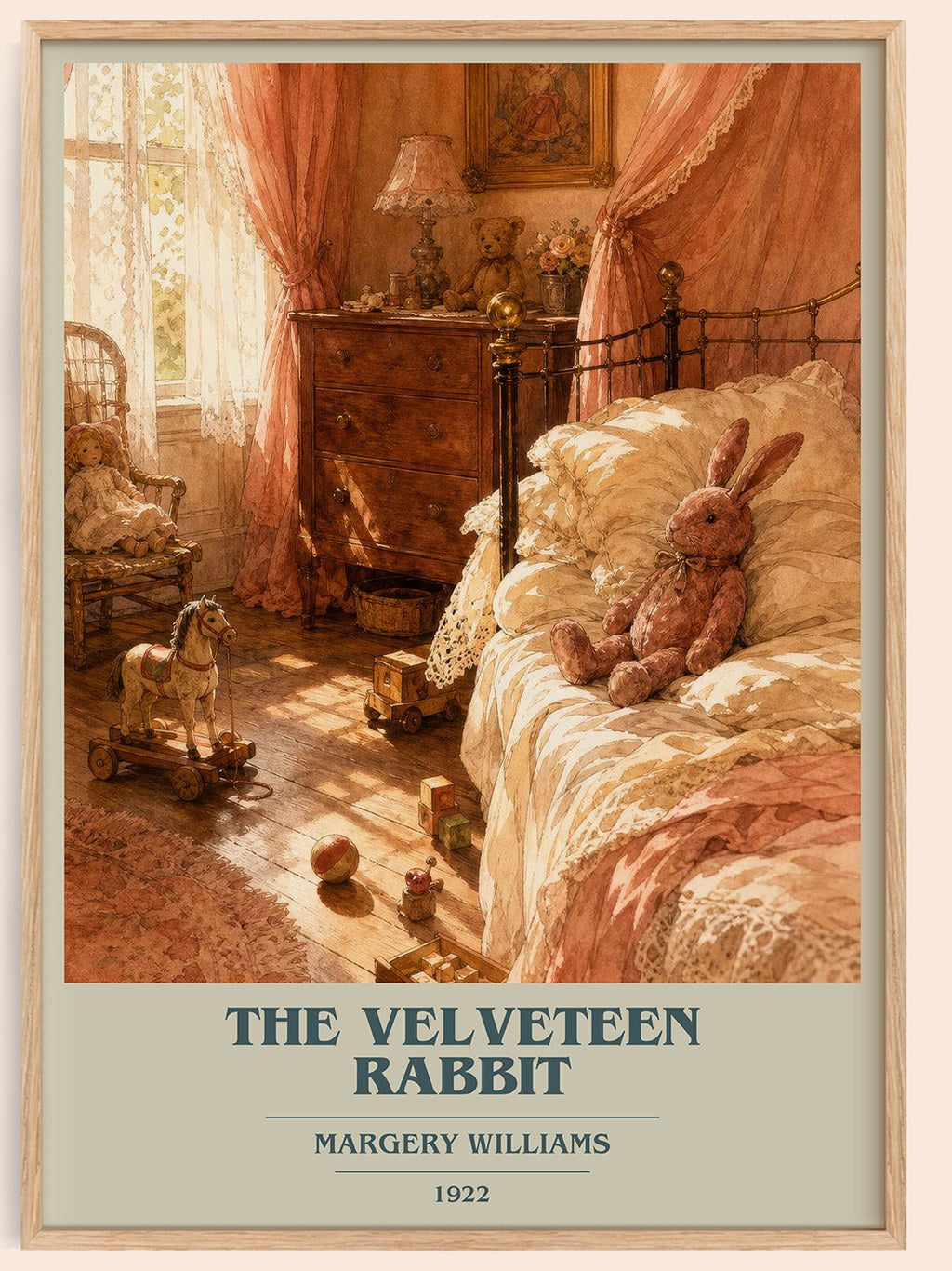 The Velveteen Rabbit book cover book poster by Margery Williams – framed literary art print