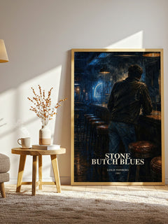Stone Butch Blues watercolour print in frame leaning in hallway – contemporary fiction wall art
