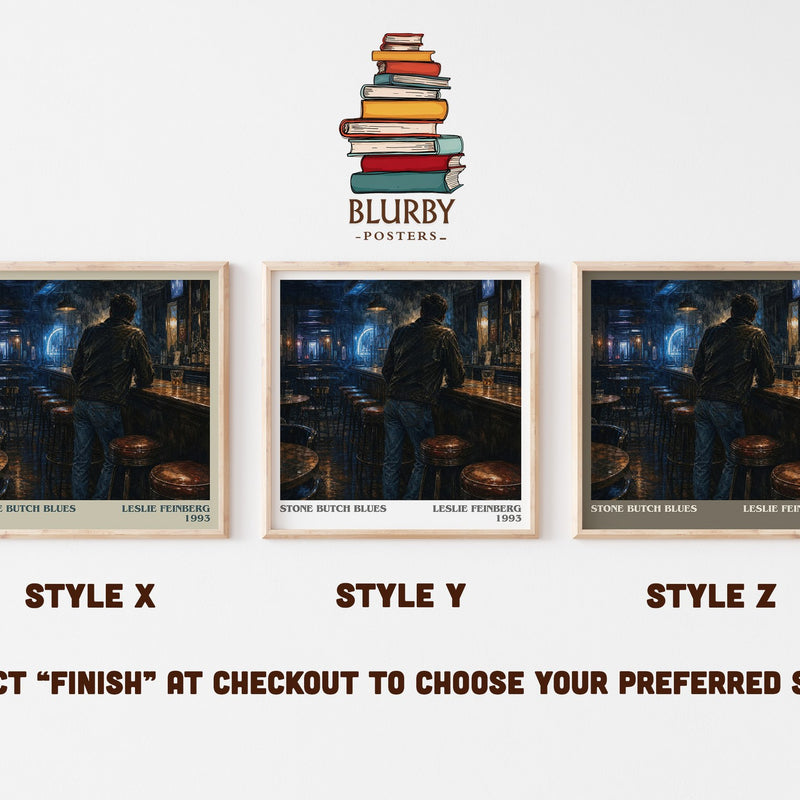 Stone Butch Blues literary print in frame leaning in hallway – contemporary fiction wall art
