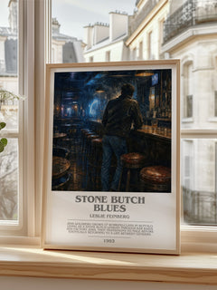 Stone Butch Blues Bookish Wall Art by Leslie Feinberg – framed print by a bright window