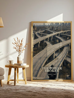 The Power Broker watercolour print in frame leaning in hallway – non fiction wall art