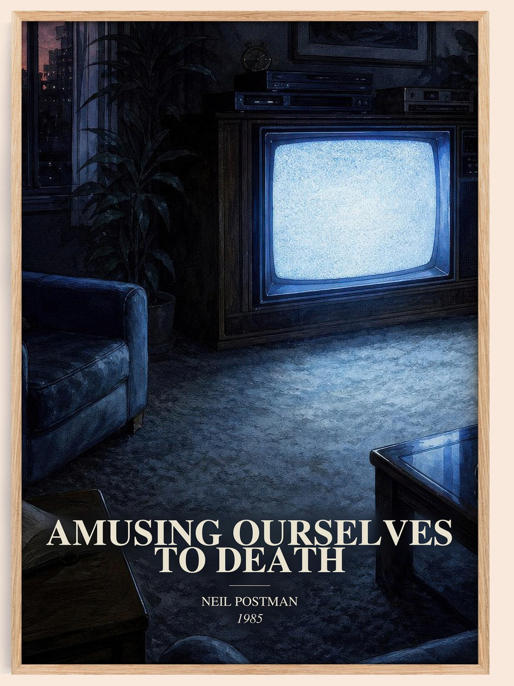 Amusing Ourselves To Death watercolour book poster by Neil Postman – framed literary art print