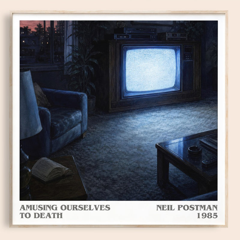 Amusing Ourselves To Death literary book poster by Neil Postman – framed literary art print