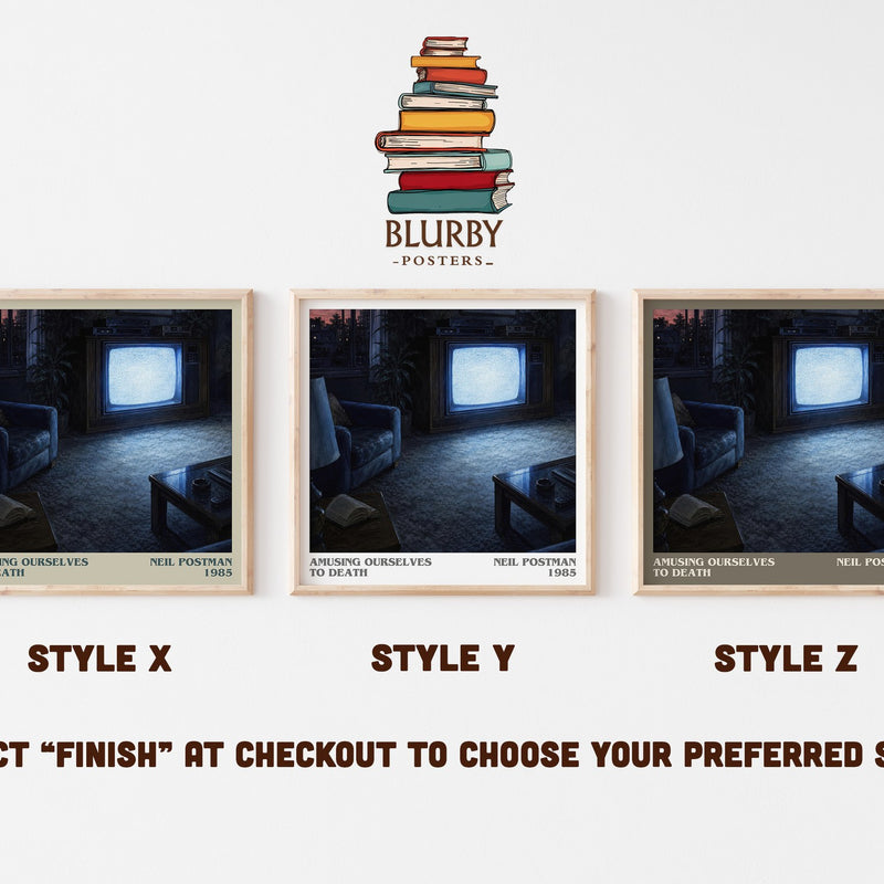 Amusing Ourselves To Death literary print in frame leaning in hallway – __new__:educational wall art