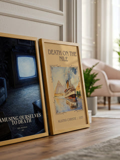 Amusing Ourselves To Death watercolour print framed by window – literary home decor