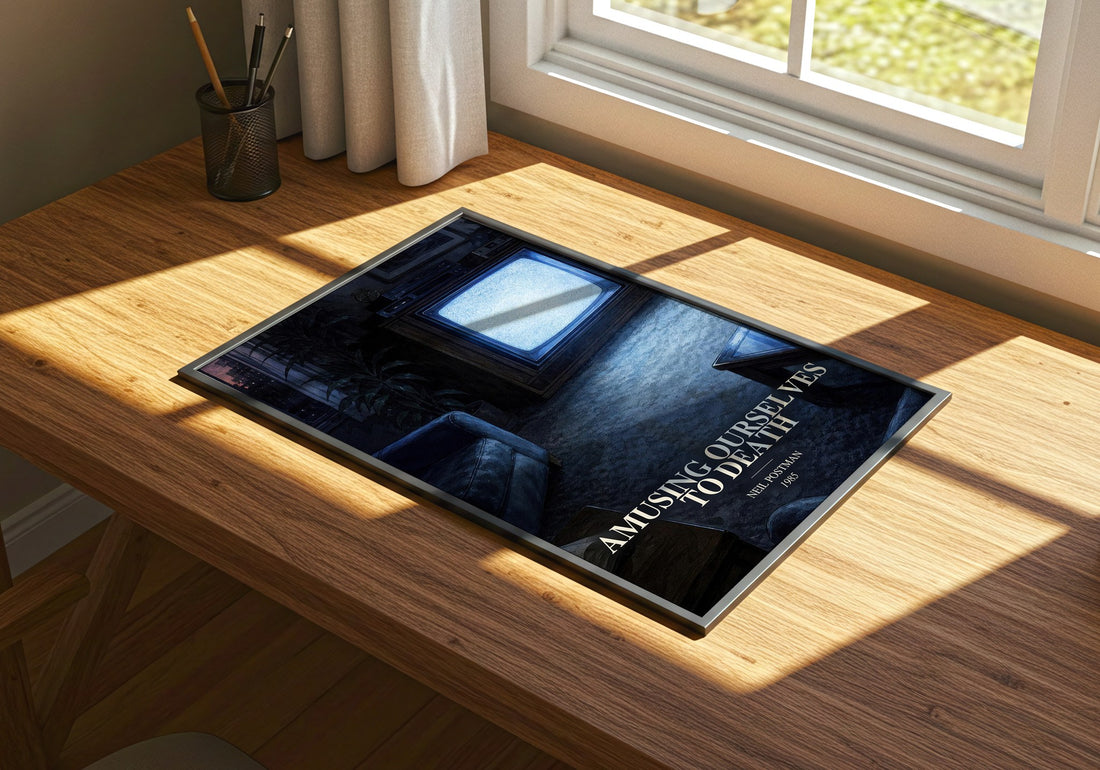 Amusing Ourselves To Death watercolour book poster framed on wall – __new__:educational wall art