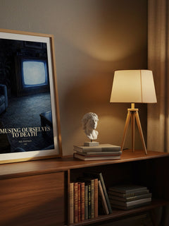 Amusing Ourselves To Death watercolour print on bookshelf – Neil Postman fan gift