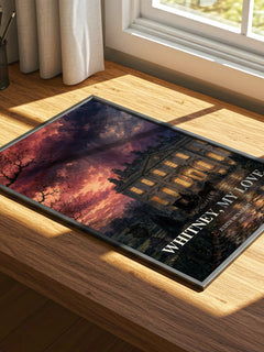 Whitney, My Love watercolour book poster framed on wall – romance wall art