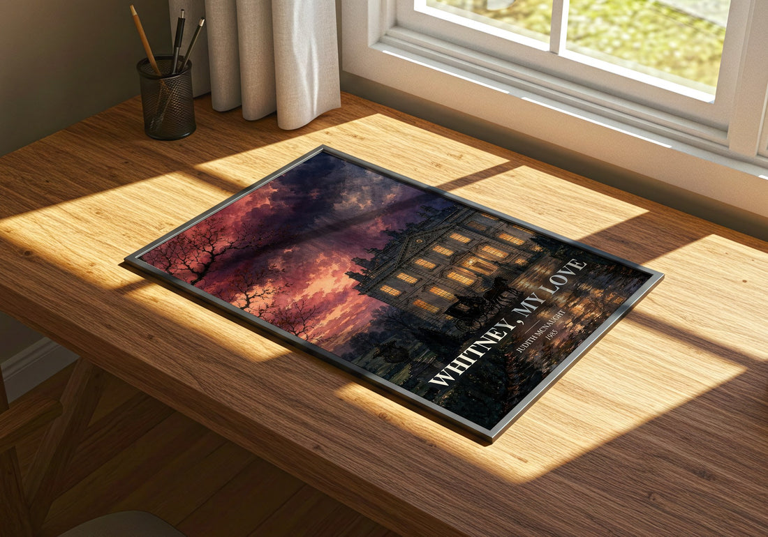 Whitney, My Love watercolour book poster framed on wall – romance wall art