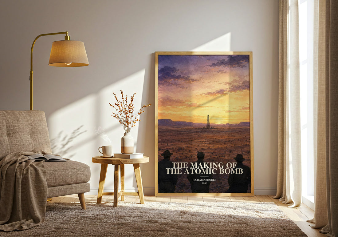 The Making of the Atomic Bomb watercolour print in frame leaning in hallway – non fiction wall art