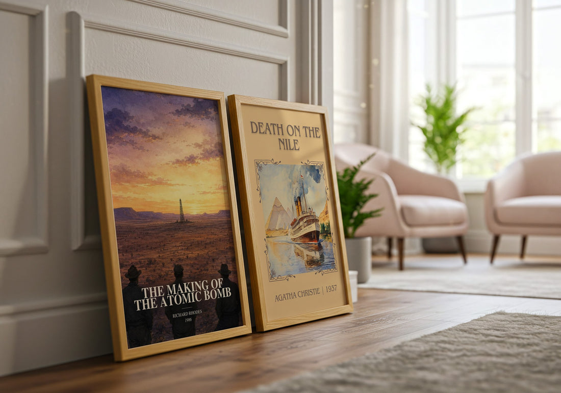 The Making of the Atomic Bomb watercolour print framed by window – literary home decor