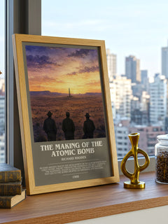 The Making of the Atomic Bomb Bookish Wall Art by Richard Rhodes – framed print on a city-view windowsill