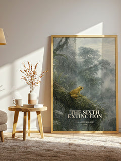 The Sixth Extinction watercolour print in frame leaning in hallway – non fiction wall art