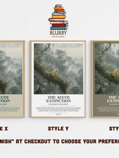 The Sixth Extinction Bookish Wall Art by Elizabeth Kolbert – Style X, Y and Z side by side – choose your finish