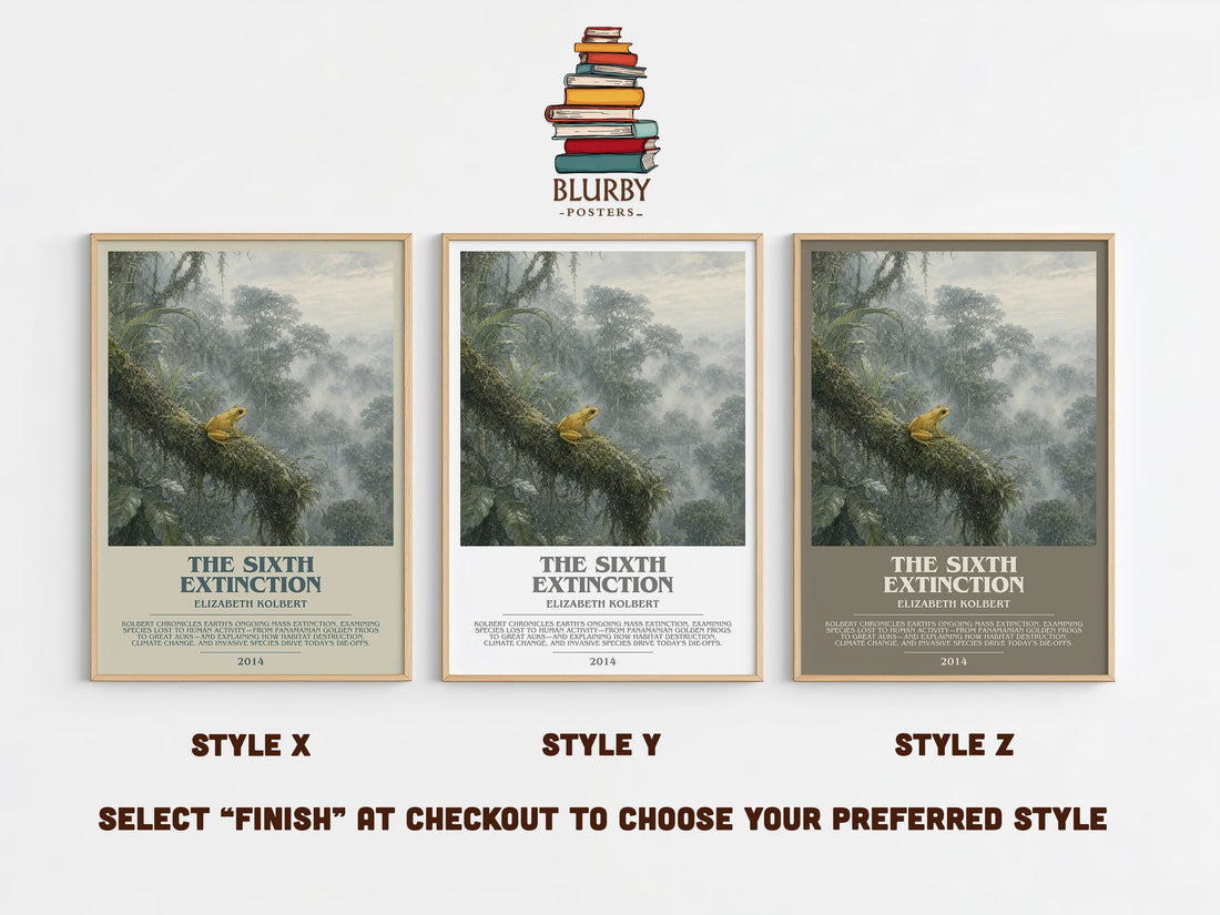 The Sixth Extinction Bookish Wall Art by Elizabeth Kolbert – Style X, Y and Z side by side – choose your finish
