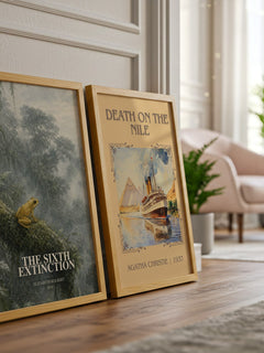 The Sixth Extinction watercolour print framed by window – literary home decor