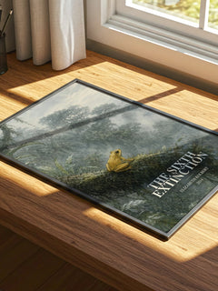 The Sixth Extinction watercolour book poster framed on wall – non fiction wall art