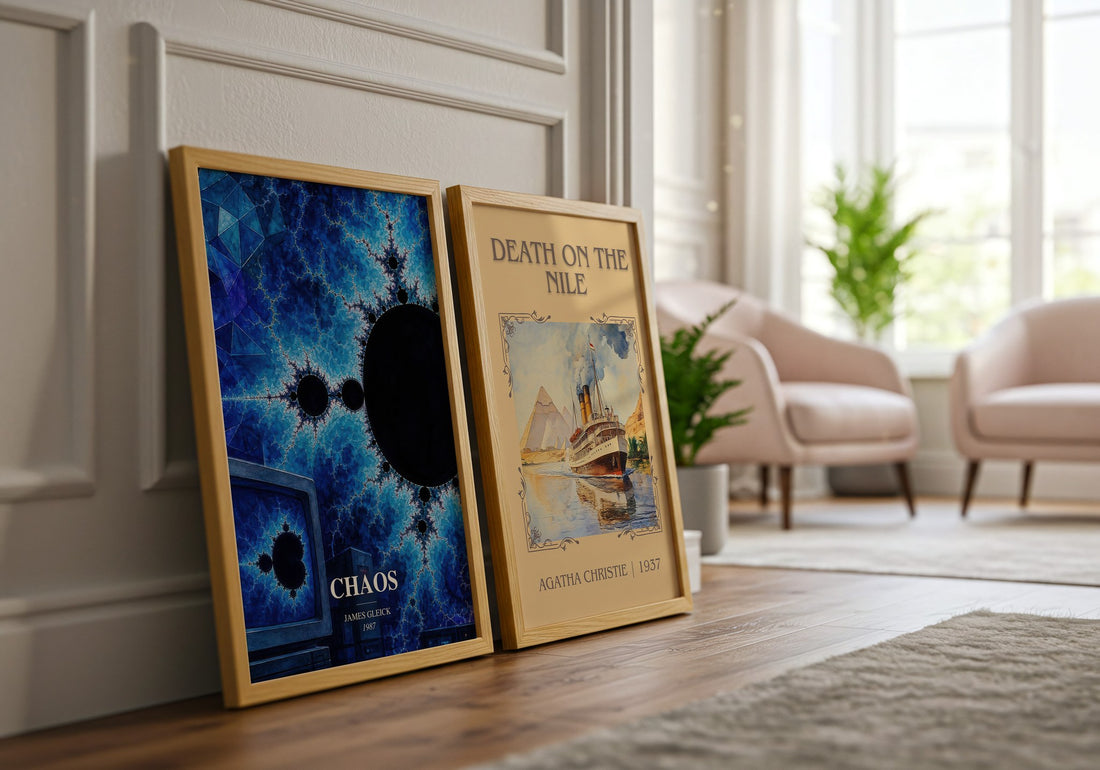 Chaos watercolour print framed by window – literary home decor
