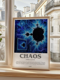 Chaos Bookish Wall Art by James Gleick – framed print by a bright window