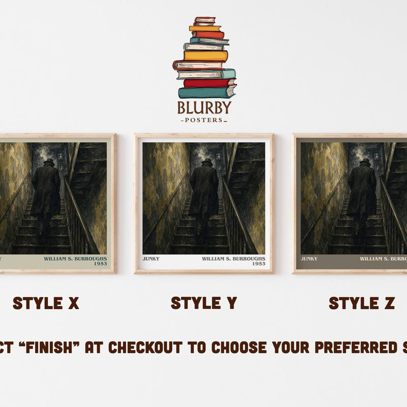 Junky literary print in frame leaning in hallway – memoir wall art
