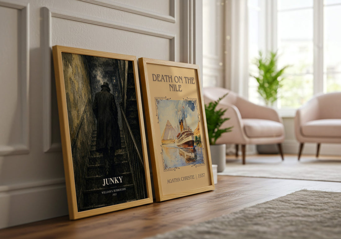Junky watercolour print framed by window – literary home decor