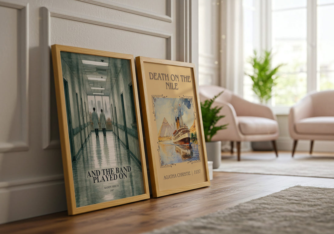 And the Band Played On watercolour print framed by window – literary home decor