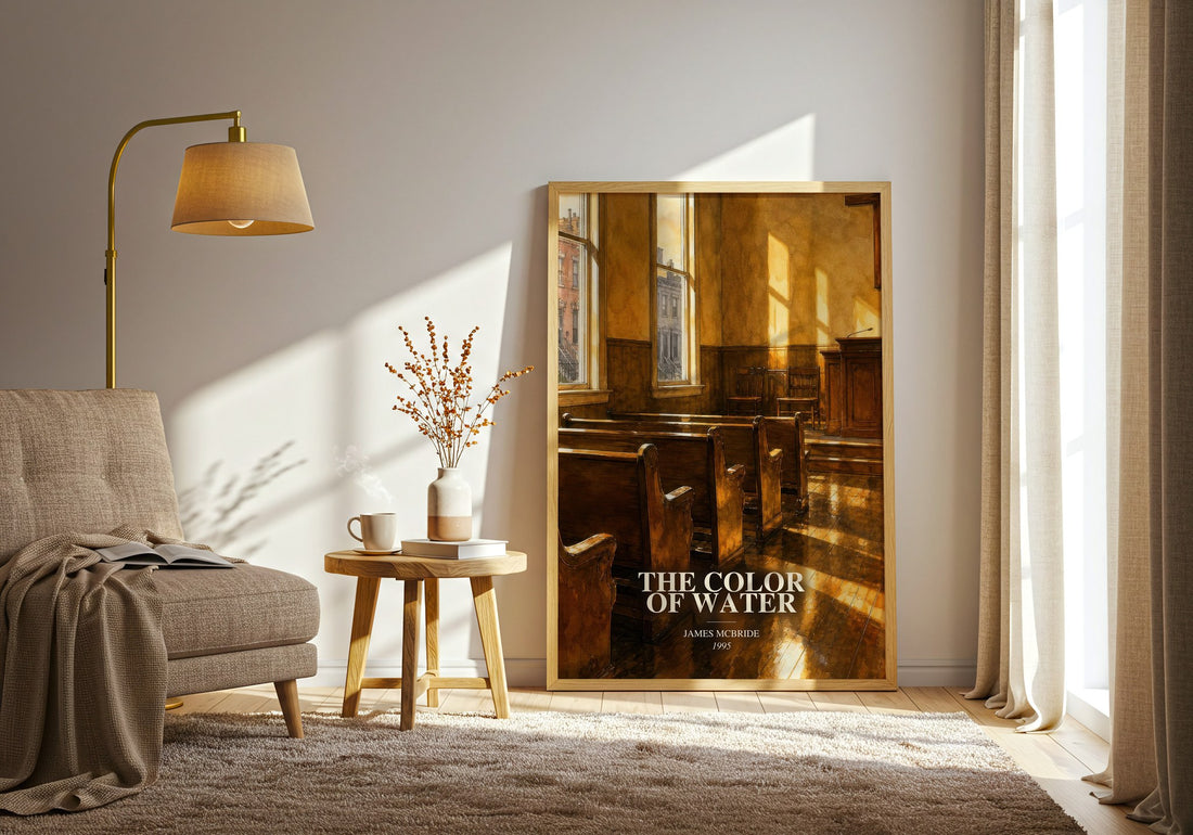 The Color of Water watercolour print in frame leaning in hallway – memoir wall art