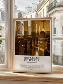 The Color of Water bookish print in frame leaning in hallway – memoir wall art