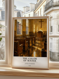The Color of Water book cover print in frame leaning in hallway – memoir wall art